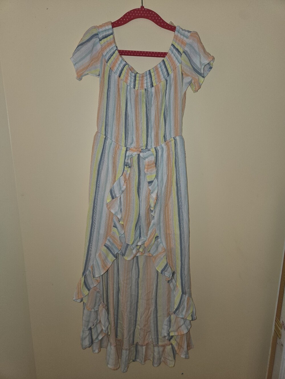 Girls Art Class Pastel Stripe Ruffle Maxi Dress With Shorts - Multicolor